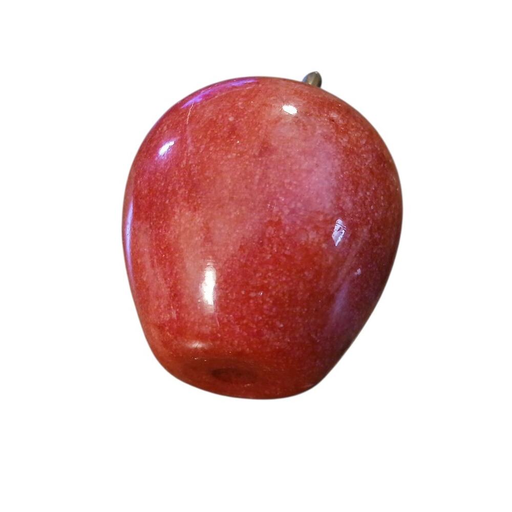 Vtg Shiny Red Marble Apple Paperweight Brass‎ Stem and Leaf Teacher Desk Gift 5" - Picture 5 of 5